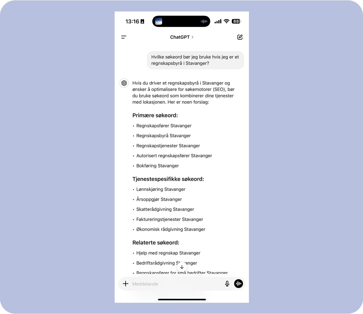 Chatgpt sök efter redovisningstjänster